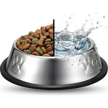 Renas Store Orletz Paslanmaz Çelik Kedi Köpek Mama ve Su Kabı (22 Cm) - Kaydırmaz Kauçuk Tabanlı - Yaş ve Kuru Mama Için Uygun - Bulaşık Makinesinde Yıkanabilir - 500 ml Kapasiteli