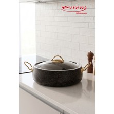 EVREN MUTFAK Gold Stone 26 cm Granit Bakraç Basık Tencere 3,6 Lt Non-Stick, Yapışmaz Taban