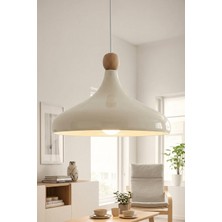 Marrien Nova Bohem Ahşap Boncuklu Krem Metal Sarkıt (35 cm) Yemek Masası Üstü Avize