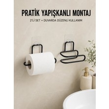 Astraltech 2 Adet Yapışkanlı Wc Kağıtlık Siyah Metal Pratik Duvar Tipi Rulo Tutucu