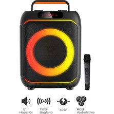 Seyutech Bluetooth Hoparlör Rgb LED Işıklı Karaoke Mikrofon Hediyeli Taşınabilir Parti Speaker