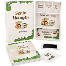 Moky Dizayn Bebek Anı Defteri ve 5 Bölmeli Anı Kutusu | Hamilelikten 5 Yaşa Hatıra Günlüğü | Anne Bebek Ajandası