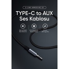 Aydogan's S-Link Armor Mc-01 120CM Type-C To M Aux Örgülü Metal Başlıklı Siyah Ses