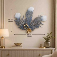 Antrasit Mavi Gold Metal Yaprak Duvar Dekoru Modern Duvar Aksesuarı 55X65 cm