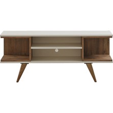 Sehpol Ahşap Tv Sehpası 150X35X58 cm Kapaksız 1 Orta Raflı (Beyaz - Atlantik Çam)