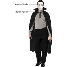 Renas Store Siyah Renk Yakalı 120 cm Pelerin ve Beyaz Anonim Maske