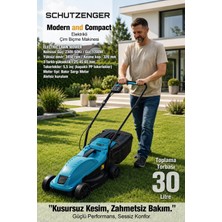 SCHUTZENGER 1900V Elektrikli Çim Ot Biçme Makinesi 30LT Tomlama Torbalı Mavi 12/a Turbo Motor Alman