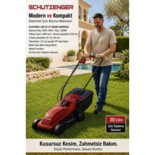SCHUTZENGER 2000WX Elektrikli Çim Ot Biçme Makinesi 30LT Tomlama Torbalı Kırmızı 12/n Turbo Motor Alman