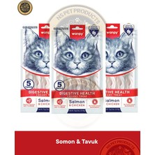 Wanpy Digestive Health - Sindirim Destekleyici Somon Balık & Tavuk Kedi Krema Ödül Maması Seti 3 adet - 5x14 gr