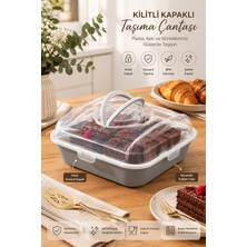 Porsima Soft Gri Pasta Kek Börek Saklama Kabı - Plastik Pasta Börek Taşıma Çantası - Kilitli Kek Fanusu