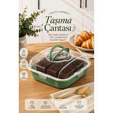 Porsima Soft Yeşil Pasta Kek Börek Saklama Kabı - Plastik Pasta Börek Taşıma Çantası - Kilitli Kek Fanusu