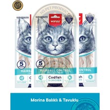 Wanpy Hairball Control - Tüy Yumağı Önleyici Morina Balık & Tavuk Kedi Krema Ödül Maması Seti 3 Adet - 5x14gr