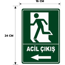 Reklam Ads 6 Adet  Sol Yöne Acil Çıkış Levhası, Yapışkanlı Sticker Levha,  16X24, 20X30 (A4), 30X42 (A3) cm Boyut Seçenekleriyle Folyo Baskı Sticker Kişiselleştiirlebilir Levha