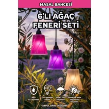 Hanlıoğlu Plastik 6 Adet Renkli Ağaç Feneri Seti Duy + Kablo Dahil Pratik Kurulum Bahçe Kafe Teras Dış Mekan Villa Lüx Süs Alaçatı Feneri