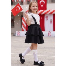 Parla Kids Kız Çocuk Helen Siyah Askılı Jile 23 Nisan 29 Ekim Gösteri Kıyafeti Elbise Ekru Dantel Kısa Kollu Bluz Abiye Takım