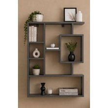 Reyo Enda Home Bigane Büyük Dekoratif Duvar Rafı 70,9 × 93,6 Cm, Asimetrik Çok Bölmeli Duvara Monte Raf - Antrasit