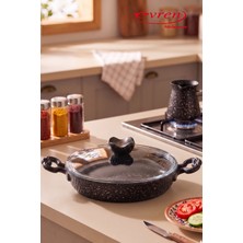 EVREN MUTFAK 18 cm Gold Stone Granit Döküm Kapaklı Sahan Tava, Döküm Yumurta Omlet Tavası 18 cm