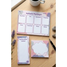 MindPad Studio 3'lü Masaüstü Planlayıcı Set - Haftalık Planlayıcı, Yapılacaklar Listesi, Memopad - Soft Lila Çiçek Desenli To Do List, Check List, Not Defteri, Bloknot, Not Kağıdı, Not Defteri
