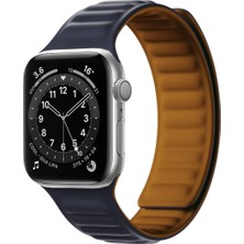 Wonew Apple Watch 42 - 44 - 45 - 49 mm Manyetik Silikon Apple Watch Kayışı – Lacivert