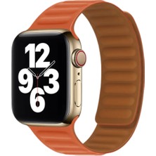 Wonew Apple Watch 42 - 44 - 45 - 49 mm Manyetik Silikon Apple Watch Kayışı – Turuncu