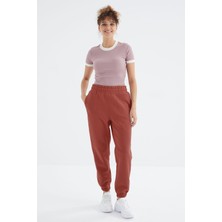 Tommy Life Kiremit Yüksek Bel Şardonlu 3 Iplik Pamuklu Basic Kadın Eşofman Alt - 94624