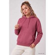 Yeni Yaban Gülü Standart Kapüşonlu Kanguru Cepli Basic Kadın Sweatshirt - 97321