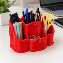 My Craft 3D Çiçek ve Fiyonk Detaylı Çok Gözlü Kalemlik – Masaüstü Ofis ve Makyaj Organizeri