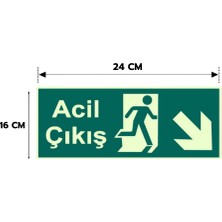 Reklam Ads 6 Adet Sağ Aşağı Acil Çıkış Levhası, Yapışkanlı Sticker Levha,  16X24, 20X30 (A4), 30X42 (A3) cm Boyut Seçenekleriyle Folyo Baskı Sticker Kişiselleştiirlebilir Levha