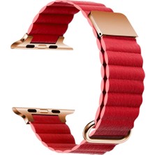 Wonew Apple Watch 42 - 44 - 45 - 49 mm Manyetik Kordon Kırmızı Apple Watch Kayışı – Turuncu