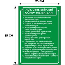 Reklam Ads Acil Çıkış Ekipleri Görev Talimatlarrı Levhası,  25X35, 20X30 (A4), 30X42 (A3) cm Boyut Seçeneklerinde Dekota Kişiselleştiirlebilir Levha + Yapışkan Bant