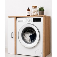 Rudu Noa Çamaşır Makinesi Dolabı, Banyo Dolabı 92X65X90 cm 2 Çekmeceli - Meşe-Beyaz