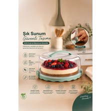 Porsima L-00501-2 Kilitli Kulplu Yuvarlak Kek ve Pasta Taşıma Fanusu 26 cm – Turkuaz / Su Yeşili