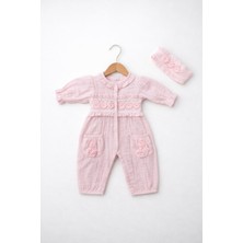Kardeşler Bebe Çiçek Detaylı Müslin Kız Bebek Tulum