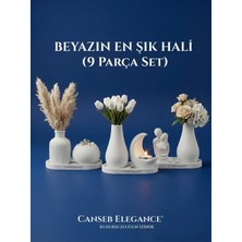 Canseb Elegance Beton Tozu - 9 Parça Dekoratif Obje - Beyazın En Şık Hali ( 1 Adet Tealight Mum Hediyeli )