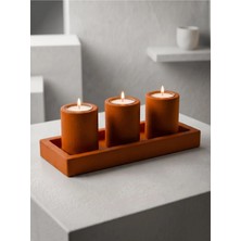 Canseb Elegance Premium - Kiremit Renk - Dörtlü Mumluk Seti - (Ebatlar: Tepsi 25X10CM / Mumluklar 8X5CM)