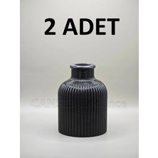 Canseb Elegance 2 Adet - 10CM Karbon Siyah - Çizgili Pampas Vazosu