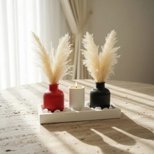 Canseb Elegance 4'lü Pampas Vazosu ve Mumluk Seti (Mum Hediyeli) Premium Set