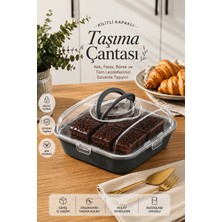 Porsima Soft Gri Pasta Kek Börek Saklama Kabı - Plastik Pasta Börek Taşıma Çantası - Kilitli Kek Fanusu