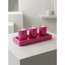 Canseb Elegance Premium - Fuşya Renk - Dörtlü Mumluk Seti - (Ebatlar: Tepsi 25X10CM / Mumluklar 8X5CM)