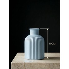Canseb Elegance Premium - Light Blue - 10CM Boyunda - Çizgili Pampas Vazosu - El Boyaması Işçilik