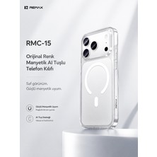 Remax  Original Color Apple iPhone 17 Pro Magsafe Uyumlu Aı Tuşlu Şeffaf Kılıf Darbe Emici Bayer Silikon Rmc-15 Beyaz