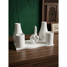 Canseb Elegance 6 Parça Islami Ev Dekorasyon - Tevhid Heykeli Mumluk Vazo Seti - Tealight Mum Hediyeli