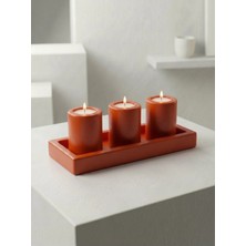 Canseb Elegance (Mermer Tozu Içerir) Turuncu - Dörtlü Mumluk Set - (Ebatlar: Tepsi 25X10CM / Mumluklar 8X5CM)
