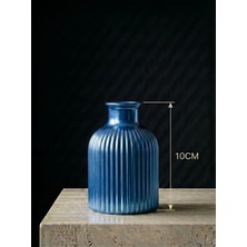 Canseb Elegance Premium - Metalik Blue - 10CM Boyunda - Çizgili Pampas Vazosu - El Boyaması Işçilik