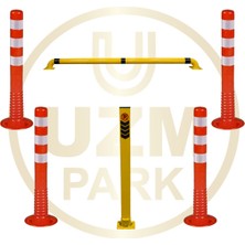 UZM PARK Kişisel Park Alanı 75 cm Metal Yatar Kalkar Direk, 4'lü 75 cm Plastik Duba, 180X12 cm Standart Stoper
