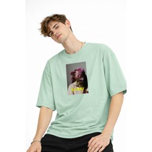 Tekyer Online Blurry - Oversize Erkek Tişört Su Yesılı