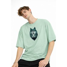 Tekyer Online Wolf - Oversize Erkek Tişört Su Yesılı