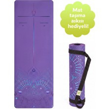 Yogatime Rubber Yoga Mat Colour Line 4mm – Mandala Mor - Hizalama Çizgili Kaymaz Kauçuk Yoga Matı