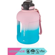 Uzspace 1700ML Çift Renk Pipetli Taşıma Askılı Kulplu Softtouch Motivasyon Su Matarası