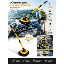 Single Teleskopik Saplı Uzayan Egimli Dönebilen Mikrofiber Başlıklı Araç Yıkama Fırçası Mop Sarı
